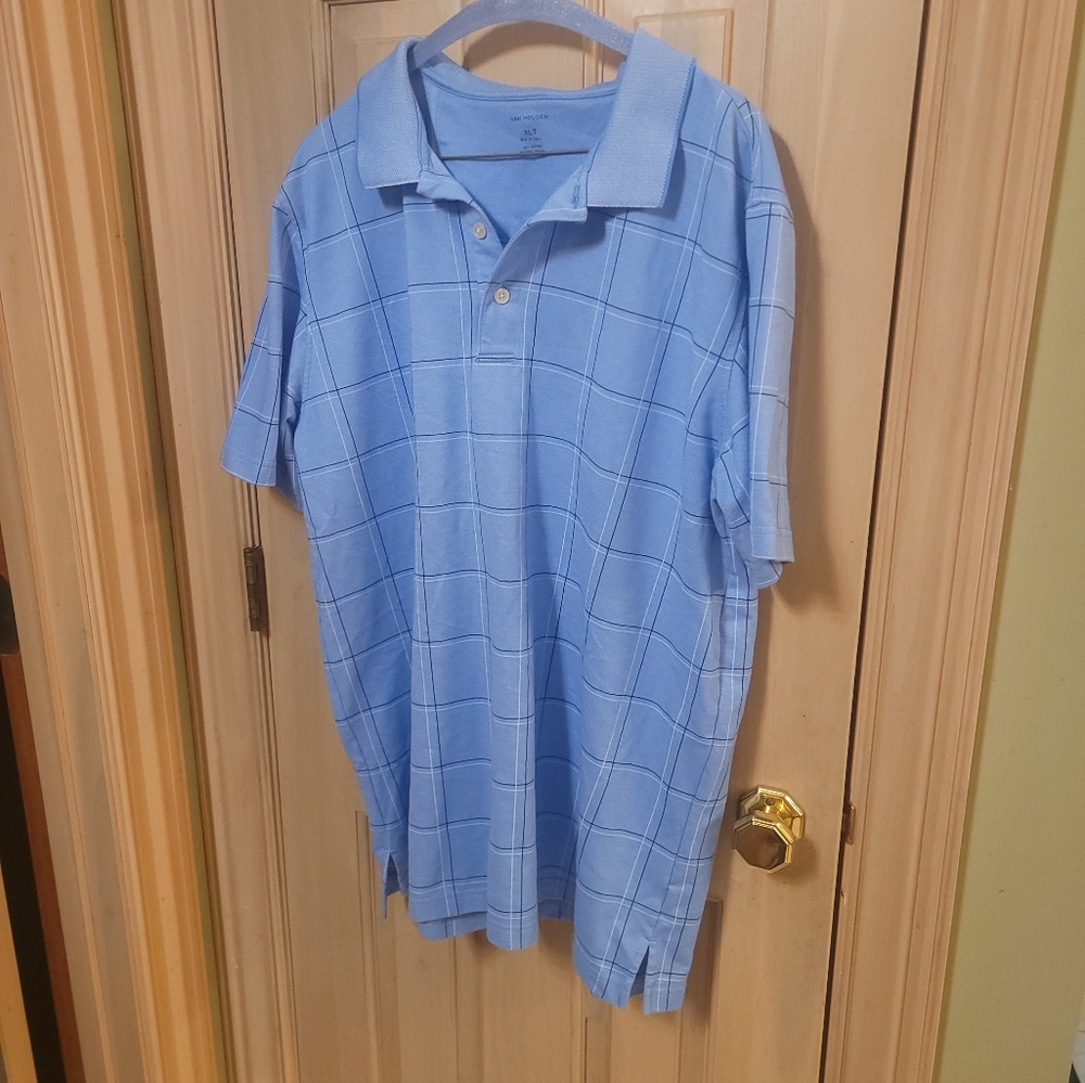 Mens XLT Van Heusen Big & Tall Windowpane Blue Polo Shirt